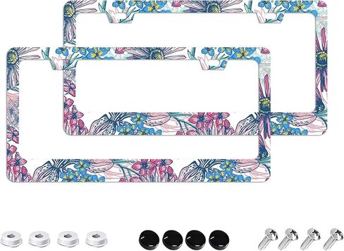 Anime License Plate Frames - 2 Pack 2 Holes Stainless Steel Metal Auto Car Accessories Decoration License Plate Frame Cover 12.2" x 6.3" for Women Men in Saudi Arabia