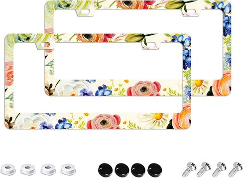 Anime License Plate Frames - 2 Pack 2 Holes Stainless Steel Metal Auto Car Accessories Decoration License Plate Frame Cover 12.2" x 6.3" for Women Men in Saudi Arabia