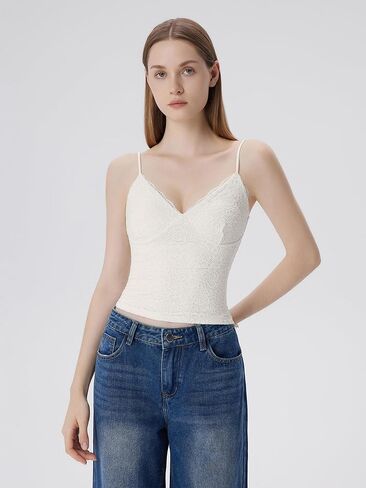 SUUKSESS Women Sexy Lace Padded Tank Tops Double Lined V Neck Y2k Going Out Top in Saudi Arabia