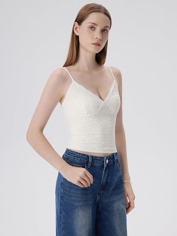 SUUKSESS Women Sexy Lace Padded Tank Tops Double Lined V Neck Y2k Going Out Top in Saudi Arabia