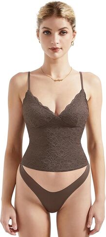 SUUKSESS Women Sexy Lace Padded Tank Tops Double Lined V Neck Y2k Going Out Top in Saudi Arabia