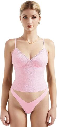 SUUKSESS Women Sexy Lace Padded Tank Tops Double Lined V Neck Y2k Going Out Top in Saudi Arabia
