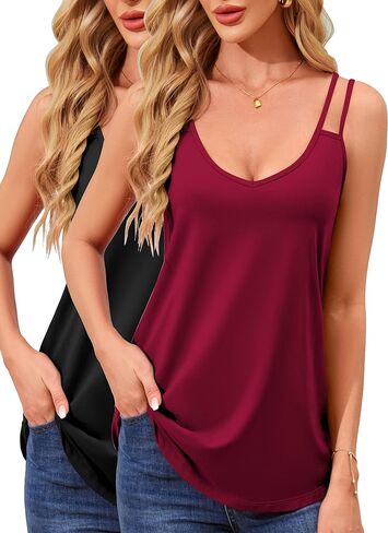 TAIPOVE Pima Cotton Spaghetti Strap Tank Tops for Women V Neck Camisole Tops Cute Trendy Sleeveless Flowy Tunics 2 Packs in Saudi Arabia