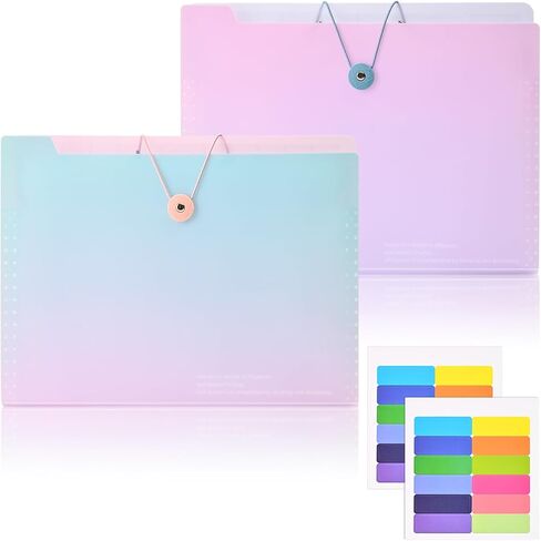 2Pcs 8 Pockets Expanding File Folders, A4 Size Accordion File Organizer with Labels, Aesthetic Plastic Document Organizer for School and Office Supplies (Blue & Pink) in Kuwait