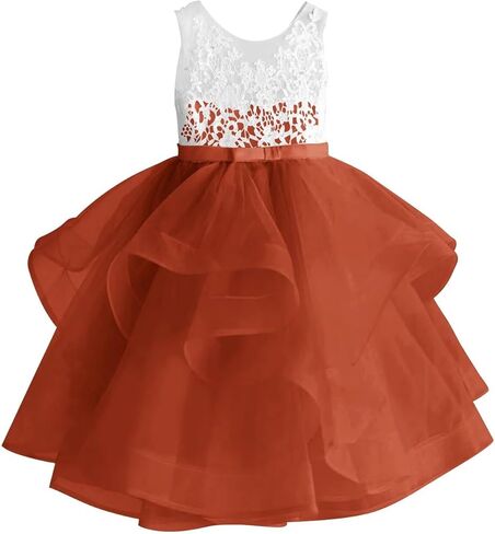 الدانتيل زين زهرة فتاة فستان الزفاف بلا أكمام طويل الأميرة مهرجان اللباس عيد ميلاد طبقات تول ثوب in Kuwait