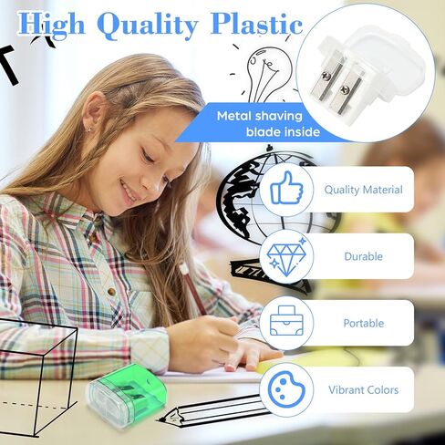 24 Pcs Irish Green Pencil Sharpeners Manual Double Hole Plastic Pencil Sharpener for Kids Classroom Home School Office (Irish Green) in Saudi Arabia