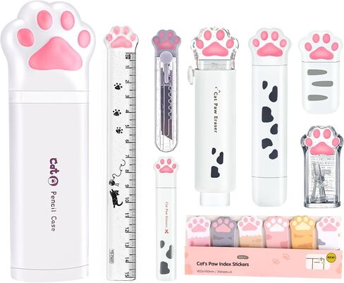 Cute School Supplies,Stationary Gift Set, Japanese Stationery Birthday GIFS, Includes Pencil Sharpener,Eraser, Correction Tape, Ruler, Mini Scissors,Utility Knife, for Office School Supplies (Pink) in Saudi Arabia