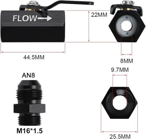 AN8 8AN Shut-off Valve with Aluminum Cable Lever - Black in Saudi Arabia