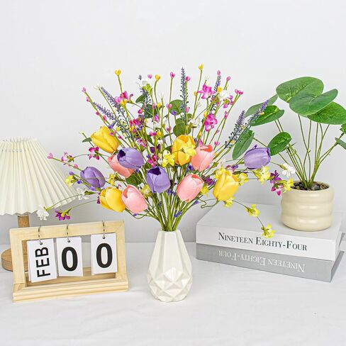 زهور الربيع الاصطناعية 12 حزمة زهرة الربيع ينبع 17 بوصة الزهور يختار مع الوردي الأصفر الأرجواني الزنبق الزهور البرية للمزهريات المركزية ترتيبات الزهور ديكور عيد الفصح الصيف in Kuwait