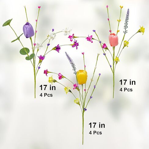 زهور الربيع الاصطناعية 12 حزمة زهرة الربيع ينبع 17 بوصة الزهور يختار مع الوردي الأصفر الأرجواني الزنبق الزهور البرية للمزهريات المركزية ترتيبات الزهور ديكور عيد الفصح الصيف in Kuwait