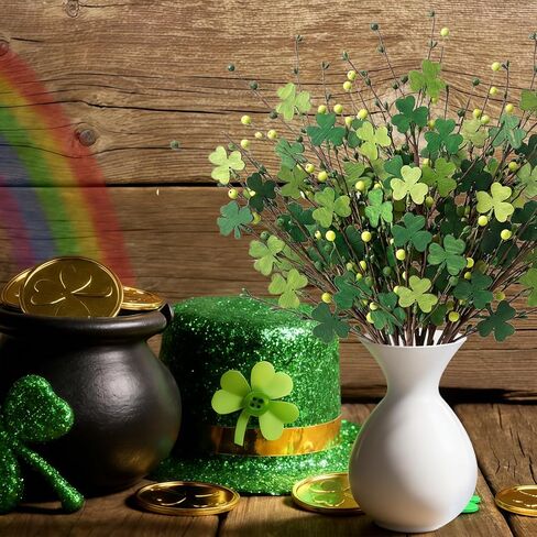 8 قطع ديكورات يوم القديس باتريك 16.5 بوصة من الخشب الاصطناعي شامروك يختار البرسيم على شكل فروع التوت الأخضر محظوظ البرسيم الزهور الجذعية الهدايا لمهرجان الأيرلندية الجدول المركزية ديكور المنزل in Kuwait