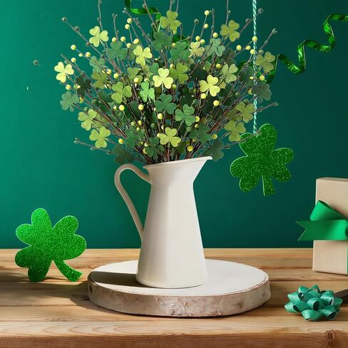 8 قطع ديكورات يوم القديس باتريك 16.5 بوصة من الخشب الاصطناعي شامروك يختار البرسيم على شكل فروع التوت الأخضر محظوظ البرسيم الزهور الجذعية الهدايا لمهرجان الأيرلندية الجدول المركزية ديكور المنزل in Kuwait