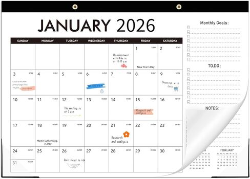 Wall Calendar 2026-2027, 18 Month Calendar from January 2026 to June 2027 14.5" x 11.8" Large Desk Calendar with Twin-Wire Binding for Home Office Planning Personal Organisers, Simple Style in Saudi Arabia