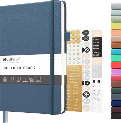 &And Per Se Dotted Journal Notebook – A5 Hardcover, 160 Pages 100gsm Paper, Dot Grid Notebook for Planning & Creative Journaling, 3 Sticker Sheets Included (Dark Green) in Kuwait