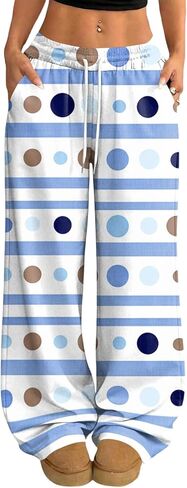 بنطال رياضي نسائي بخصر عالٍ ونمط عصري بأرجل واسعة برباط وفضفاض للتمرين مع جيوب in Kuwait