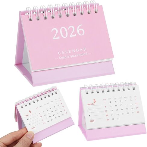 Small Desk Calendar 2026 Mini Calendar Standing Flip Desktop Calendar 2026 Metal Ring Binding, Cute Desk Calendar Compact Size for Home Office School, in Saudi Arabia