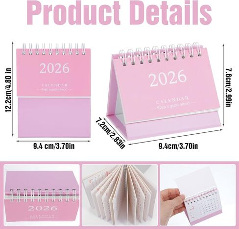 Small Desk Calendar 2026 Mini Calendar Standing Flip Desktop Calendar 2026 Metal Ring Binding, Cute Desk Calendar Compact Size for Home Office School, in Saudi Arabia