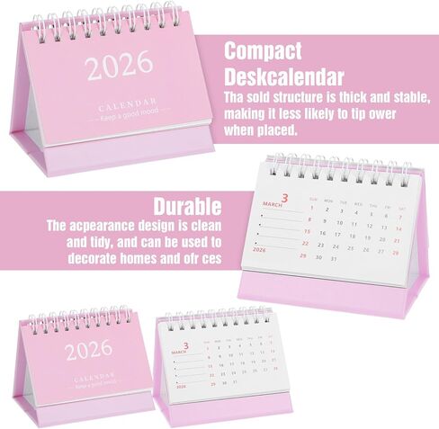 Small Desk Calendar 2026 Mini Calendar Standing Flip Desktop Calendar 2026 Metal Ring Binding, Cute Desk Calendar Compact Size for Home Office School, in Saudi Arabia