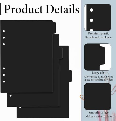6 Pcs 6 Ring A5 Binder Plastic Divider Set 6-Tab A5 Planner Inserts Black Insertable Binder Dividers Plastic Index Divider for Notebooks Binders in Saudi Arabia