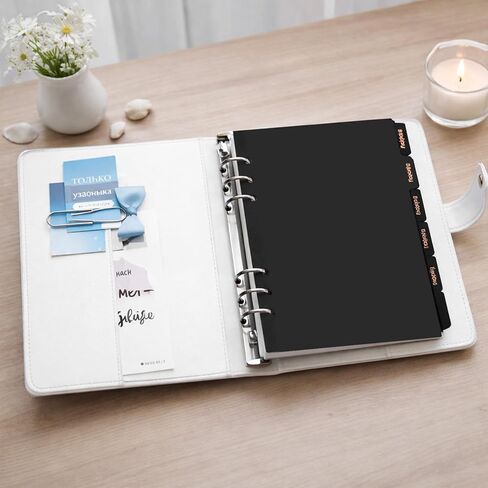 6 Pcs 6 Ring A5 Binder Plastic Divider Set 6-Tab A5 Planner Inserts Black Insertable Binder Dividers Plastic Index Divider for Notebooks Binders in Saudi Arabia