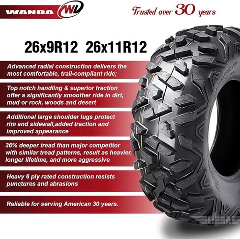 WANDA 4 Radial ATV Tires 26x9R12 & 26x11R12 for 2016 Polaris Ranger 570 6 EPS Crew/XP in Saudi Arabia