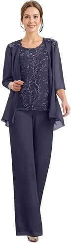 Chiffon Appliques Mother of The Bride Pant Suits 3 Pieces Women Formal Wedding Dress with Jacket in Saudi Arabia