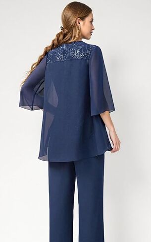 Chiffon Appliques Mother of The Bride Pant Suits 3 Pieces Women Formal Wedding Dress with Jacket in Saudi Arabia