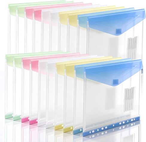 جيب مجلد، 10 عبوات من الأظرف البلاستيكية جيب مع إغلاق محكم، 11 فتحة مجلدات قابلة للتوسيع، كبار السن مع جيوب تحميل جانبية، منظم مجلد، حجم الحروف، ألوان متنوعة in Kuwait