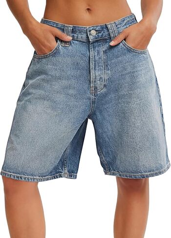 Tankaneo Womens Baggy Jorts Denim Bermuda Shorts Knee Length High Waisted Wide Leg Y2k Loose Long Jeans Shorts in Saudi Arabia