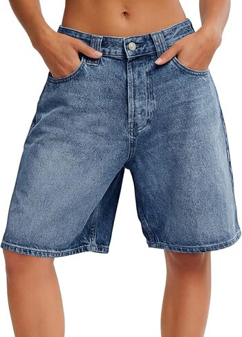 Tankaneo Womens Baggy Jorts Denim Bermuda Shorts Knee Length High Waisted Wide Leg Y2k Loose Long Jeans Shorts in Saudi Arabia