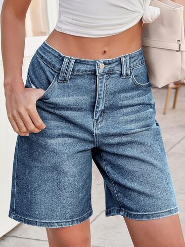 Tankaneo Womens Baggy Jorts Denim Bermuda Shorts Knee Length High Waisted Wide Leg Y2k Loose Long Jeans Shorts in Saudi Arabia
