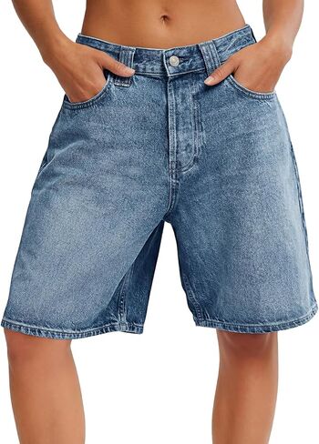 Tankaneo Womens Baggy Jorts Denim Bermuda Shorts Knee Length High Waisted Wide Leg Y2k Loose Long Jeans Shorts in Saudi Arabia