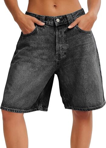 Tankaneo Womens Baggy Jorts Denim Bermuda Shorts Knee Length High Waisted Wide Leg Y2k Loose Long Jeans Shorts in Saudi Arabia