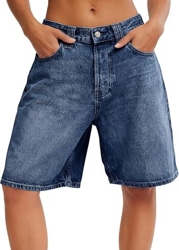Tankaneo Womens Baggy Jorts Denim Bermuda Shorts Knee Length High Waisted Wide Leg Y2k Loose Long Jeans Shorts in Saudi Arabia