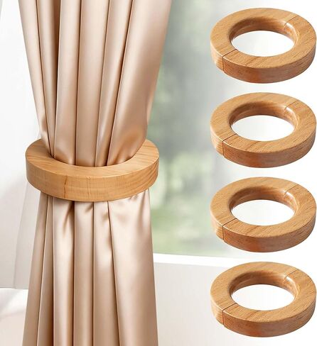 2PCS Wood Curtain Tiebacks Holdbacks,Wooden Magnetic Curtain Tiebacks 3.9 in Diameter,Boho and European Retro Curtain Clips,Strong Magnetic for Home,Office,Gifts,Multifunctional Pants Hanger in Saudi Arabia