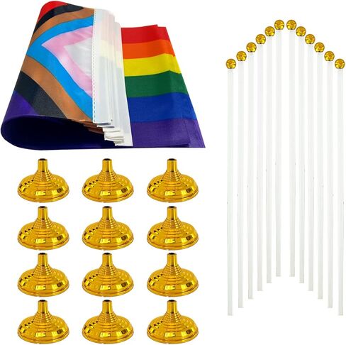 wxtwk 12 حزمة التقدم فخر قوس قزح مكتب العلم صغير صغير مثلي الجنس LGBT أعلام الجدول مع قاعدة الوقوف، قوس قزح ماردي غرا مهرجان الأحداث الاحتفال الزينة in Kuwait