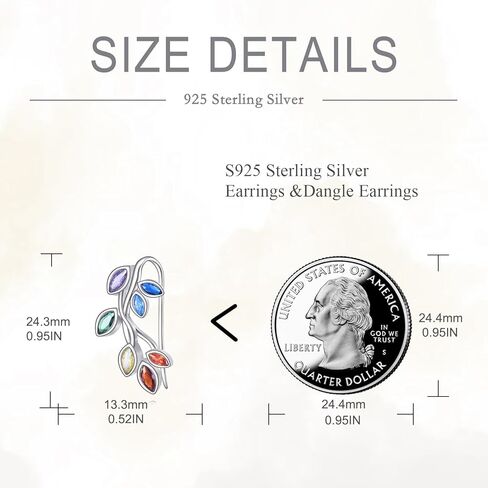 Ear Climber S925 Sterling Silver Leaf Crawler stud Earrings for Women Chakra Colorful Plant Earrings Cartilage Jewelry for Gift in Saudi Arabia