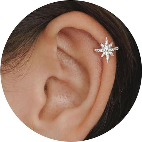 "A pair Star Ear Cuff Earrings for Women, Dainty Sliver Non Piercing Tiny Cartilage Cuff Earring Boho Trendy Northstar Starburst Ear Set Jewelry Gift for Women" in Saudi Arabia