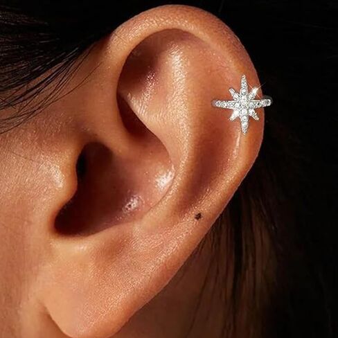 "A pair Star Ear Cuff Earrings for Women, Dainty Sliver Non Piercing Tiny Cartilage Cuff Earring Boho Trendy Northstar Starburst Ear Set Jewelry Gift for Women" in Saudi Arabia