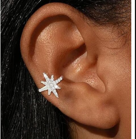 "A pair Star Ear Cuff Earrings for Women, Dainty Sliver Non Piercing Tiny Cartilage Cuff Earring Boho Trendy Northstar Starburst Ear Set Jewelry Gift for Women" in Saudi Arabia