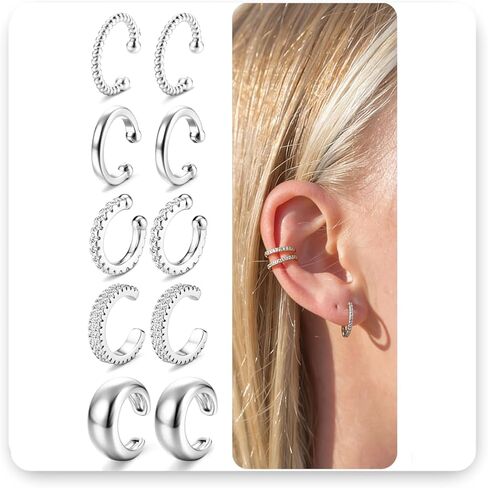 SMORI 5 Pairs Ear Cuffs Non Piercing - Silver Gold Plated Ear Cuff Earrings for Women Stackable Clip on Cartilage Earrings Fake Earring Set in Saudi Arabia