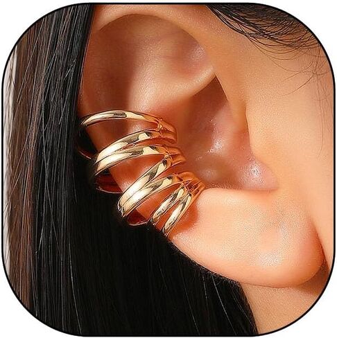 Multiple Hoop Cuff Wrap Earrings Layered Big Circle Hoop Ear Cuffs Non Piercing Hoops Cartilage Earrings for Women Punk Fake Piercing Jewelry in Saudi Arabia