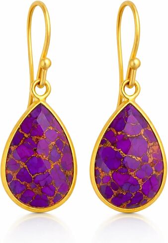 Gempires Moss Agate Earrings, Teardrop Crystal Earrings, Pear Shape Dangle Drop Earrings, Natural Gemstone Earring, Everyday Wear, Hypoallergenic 14k Gold Plated, Gift for Mom Girlfriend in Saudi Arabia