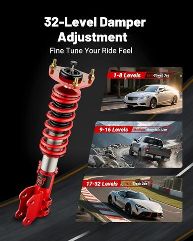 EVIL ENERGY Coilovers Compatible for Hyundai Elantra Sedan (AD) 2017-2020, Height Adjustable Coilovers Lowering Kit with 32-Level Damper Adjustment, Red in Saudi Arabia
