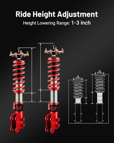 EVIL ENERGY Coilovers Compatible for Hyundai Elantra Sedan (AD) 2017-2020, Height Adjustable Coilovers Lowering Kit with 32-Level Damper Adjustment, Red in Saudi Arabia