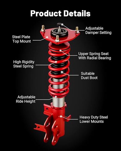 EVIL ENERGY Coilovers Compatible for Hyundai Elantra Sedan (AD) 2017-2020, Height Adjustable Coilovers Lowering Kit with 32-Level Damper Adjustment, Red in Saudi Arabia
