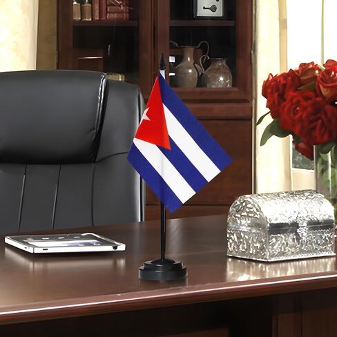 Cuba Deluxe Desk Flag Set - 6 x 4 Inch Miniature Cuban Desktop Flag with 12" Solid Pole - Vivid Color and Fade Resistant - Black Base and Spear Top in Saudi Arabia