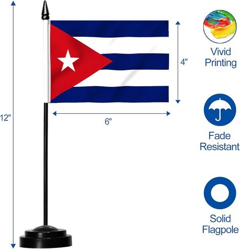 Cuba Deluxe Desk Flag Set - 6 x 4 Inch Miniature Cuban Desktop Flag with 12" Solid Pole - Vivid Color and Fade Resistant - Black Base and Spear Top in Saudi Arabia