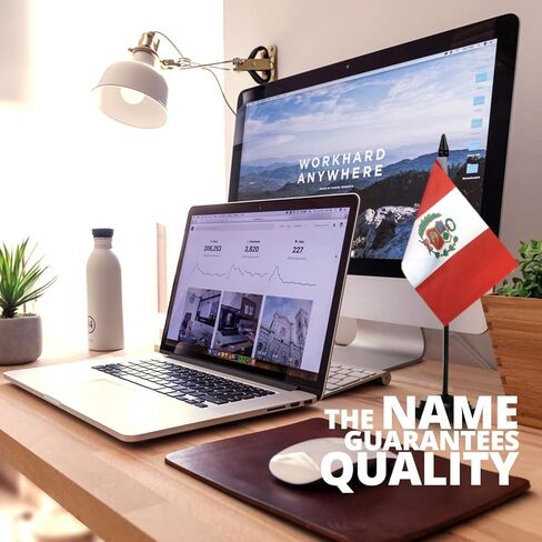 Peru Deluxe Desk Flag Set - 6 x 4 Inch Miniature Peruvian PE Desktop Flag with 12" Solid Pole - Vivid Color and Fade Resistant - Black Base and Spear Top in Saudi Arabia