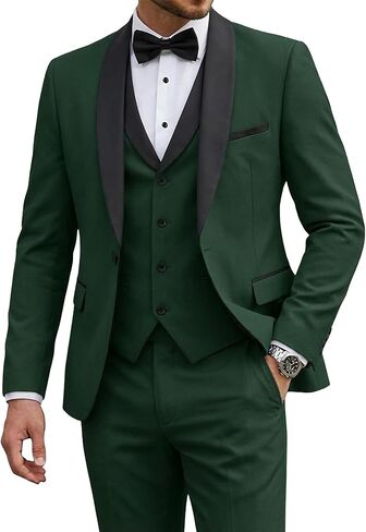 YND 3 Piece Mens Suit, Slim Fit Tuxedo Set with 4-Button Vest and Pants, Shawl Lapel Blazer for Wedding Prom Party Business in Kuwait